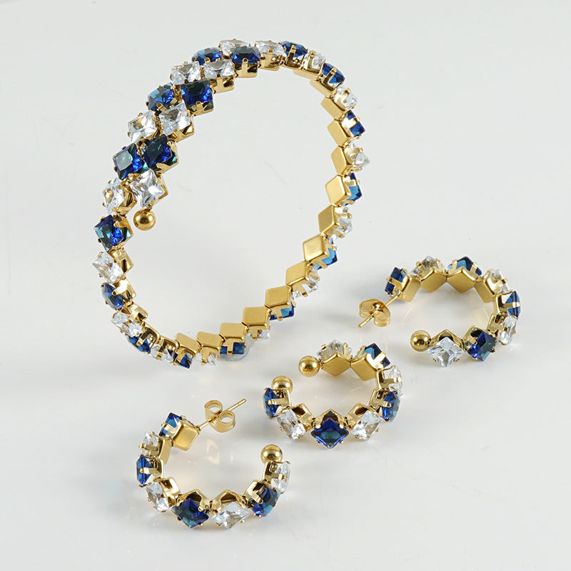 Conjunto de collar de anillos de acero inoxidable chapado en oro de joyería al por mayor